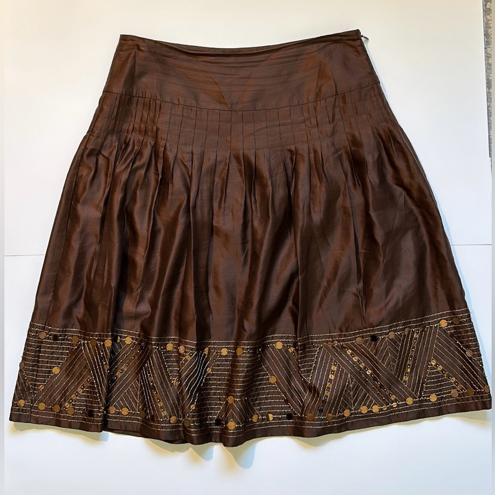 Y2K Alfani Brown Gold Embellished Bubble Skirt Size 2P - Picture 4 of 10